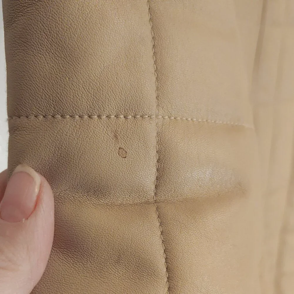 Avirex Leather Long Coat Quilted Beige High Neck Vintage 90s Minimal Jacket - Picture 13 of 13